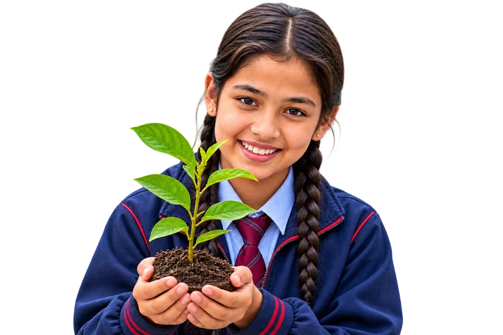 Student holding a young plant